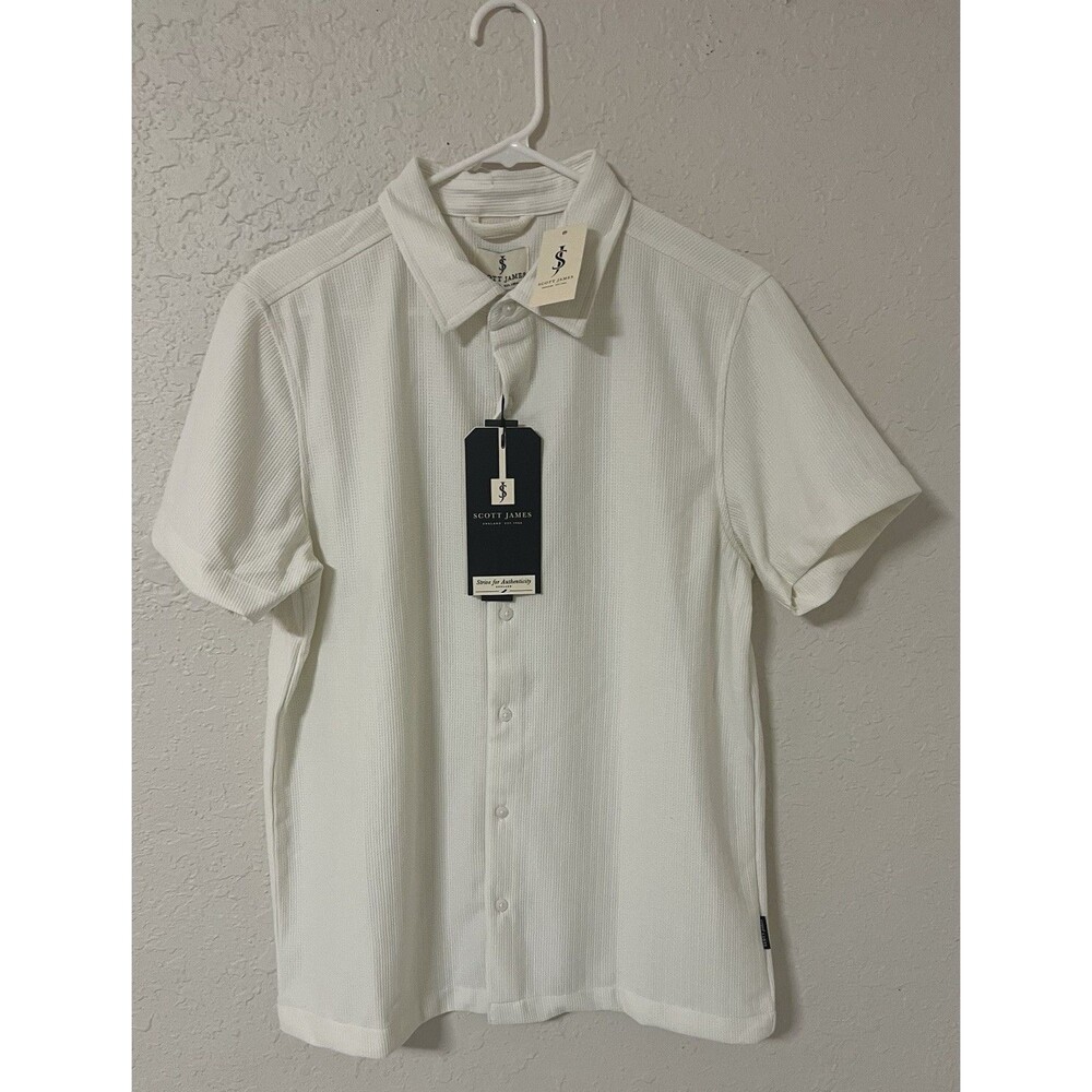 Scott James Mens Polo Button Shirt Size Large Beige Short Sleeve